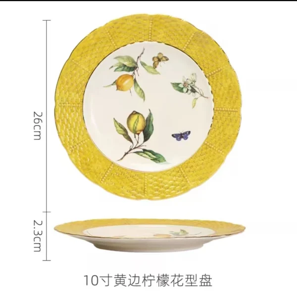 Assiette Questeak en céramique à motif de citron européen, bol, fruits, bonbons, Dim Sum, cuisine occidentale, plats - Image 11