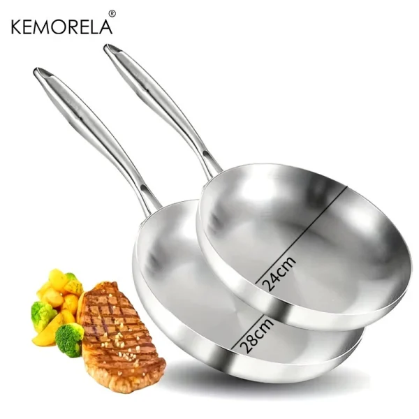 2/3PCS Frying Pan 22/24/26/28CM 304 Stainless Steel 2MM Thick Wok Pan 5 Ply Steel Food Grade Non-Stick Pans for Cooking Pot - Image 9