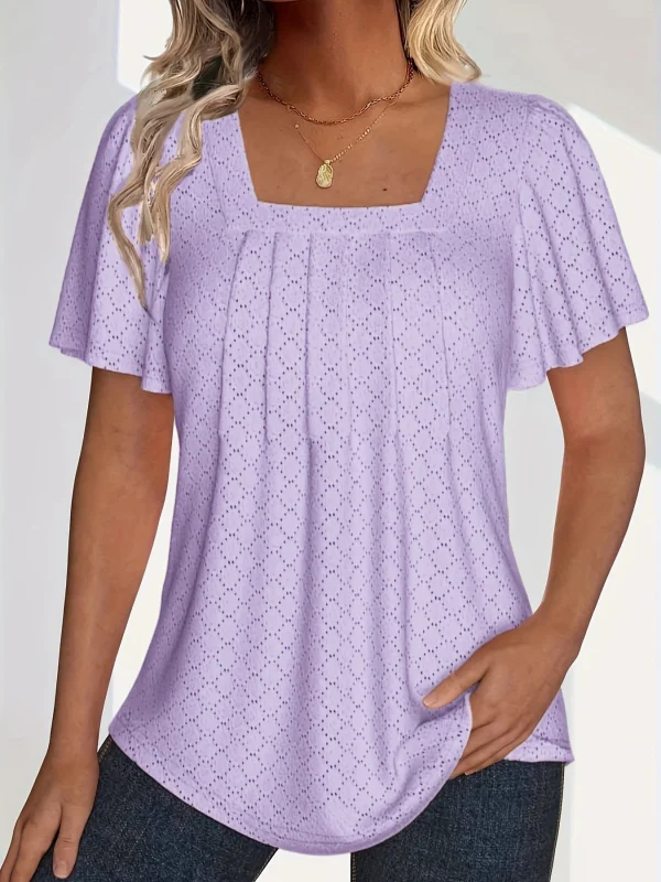 Plus size spring and summer fashionable and elegant hollow tops for women office wear loose ruffle sleeves versatile tops for - Image 8