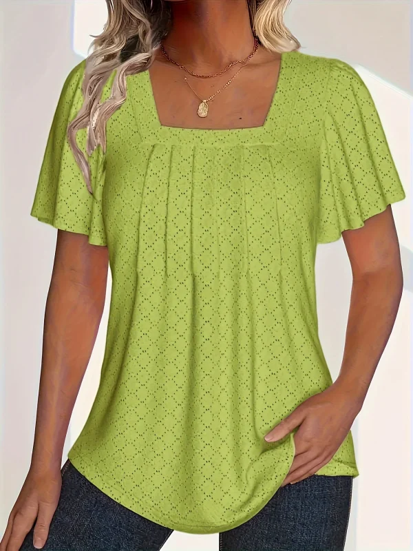 Plus size spring and summer fashionable and elegant hollow tops for women office wear loose ruffle sleeves versatile tops for - Image 11