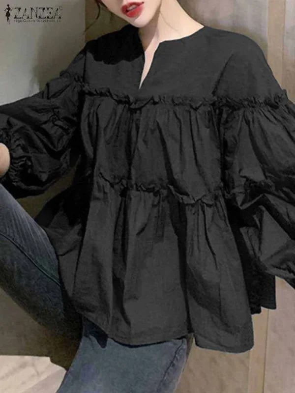 ZANZEA Fashion Women Long Puff Sleeve Blouse Autumn Spring Eelgant Shirt Ruffles Blusas Femininas Mujer Party Work Tops Tunic - Image 7