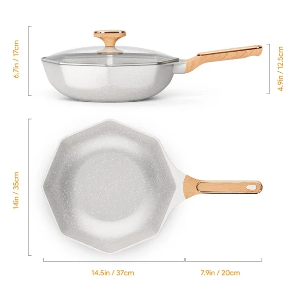 Nonstick Octagonal Wok with Lid 12.5 inch Ceramic Die-cast Induction Woks and Stir Fry Pans Dishwasher Aafety for All Atoves - Image 4