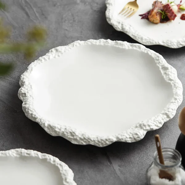 Rockpattern skirt plate vegetable plate household ceramic flat plate shallow plate 2022 new hotel tableware ins wind swing plate - Image 5