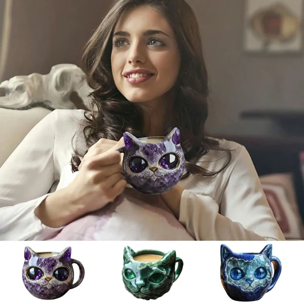Cat Mug Cat Mineral Crystal Coffee Mugs Tea Cup Handmade Resin Drinking Bottle Cute Animal Home Decor For Kitchen Living Room - Image 6